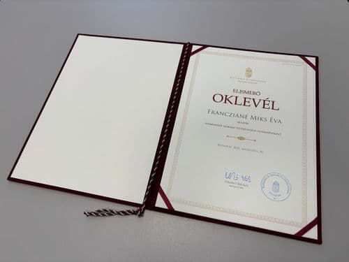 Francziáné Miks Éva oklevele